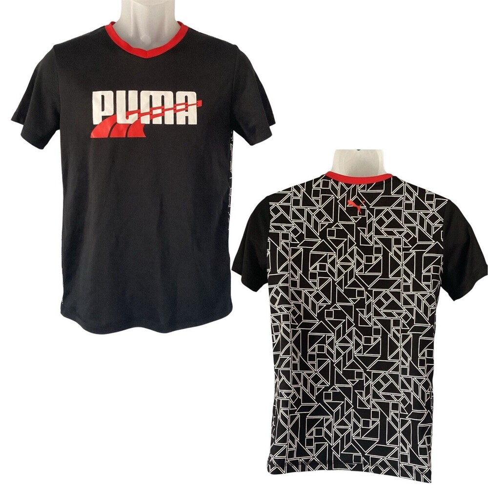 Puma Mens Short Sleeve Performance T-Shirt Black & Red Printed Back Size ? Small
